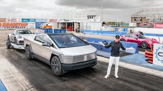 recreating tesla's cybertruck towing a 911 drag race! the actual results.