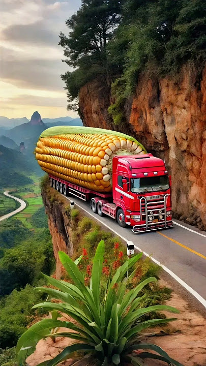 Evolution from Truck Carrying Giant Corn on Cliff Road to Delicious Grilled Corn