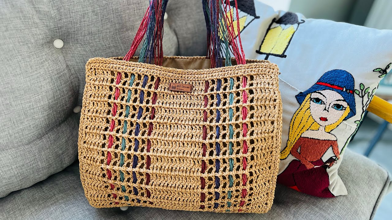 (С субтитрами) Изготовление радужной сумки из бумажной веревки