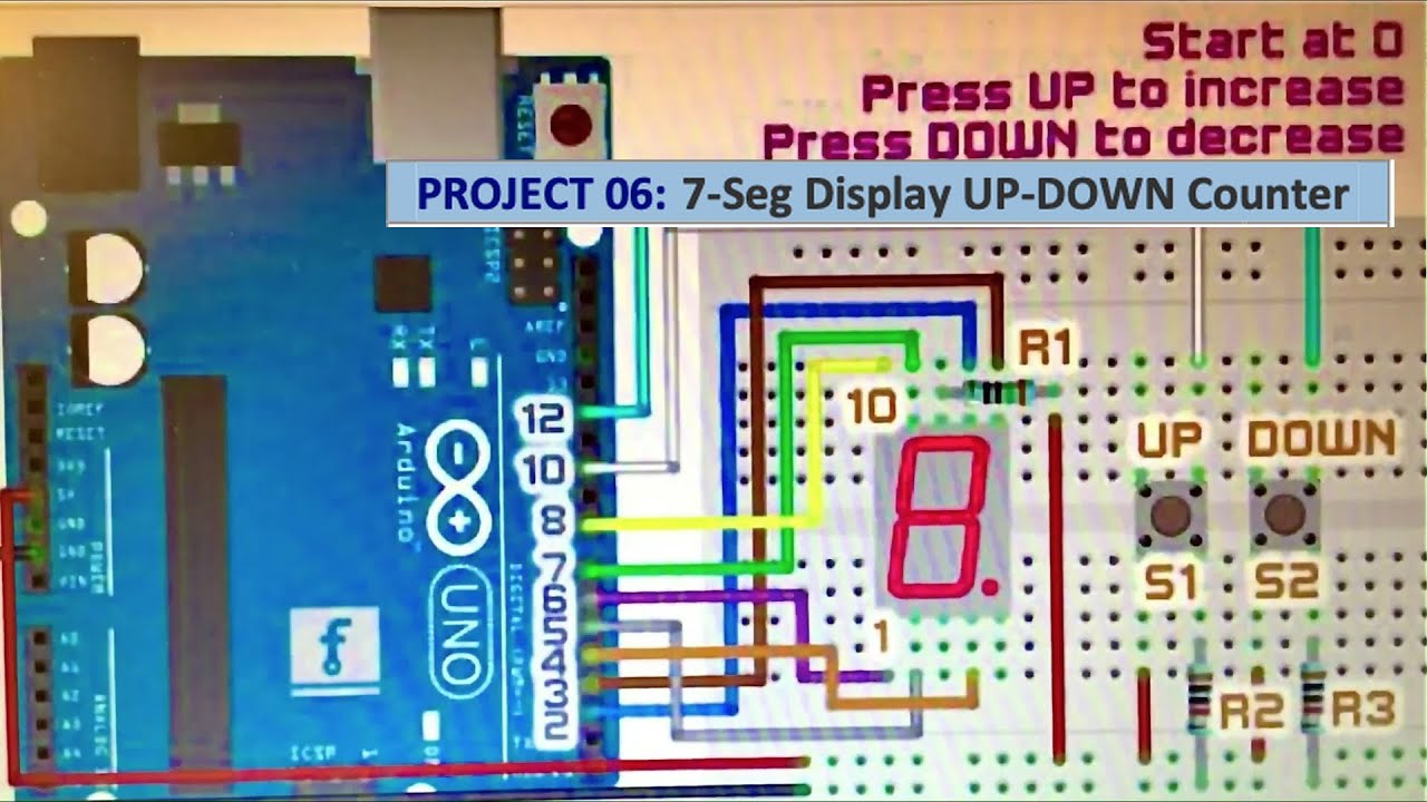 ARDUINO PROJECT 06: 7-Seg Display UP-DOWN Counter 06 - YouTube