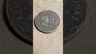 yr 1997 old coin bsp 5peso w/ rare blak rough metal error afecting letters numbers & CB logo revers
