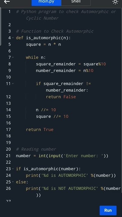 #python 78.Check Automorphic or Cyclic Number | #shorts - YouTube