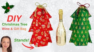 DIY Christmas Tree Drawstring Wine & Gift Bag - Lined