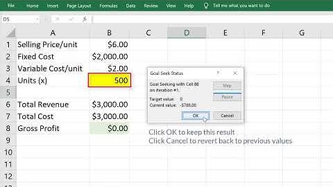 Goal Seek in Excel  - Break Even/Profit Model