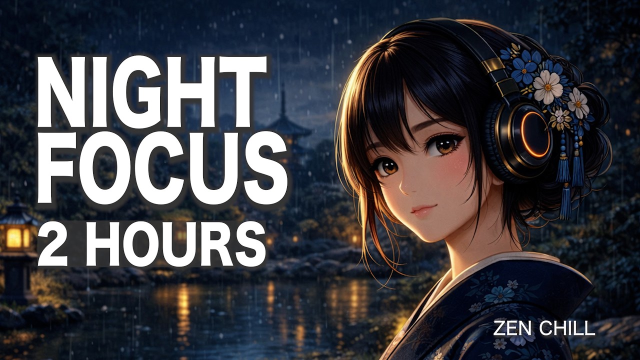 Night Focus in Kyoto – Japanese Garden Rain Ambience | 2 Hours