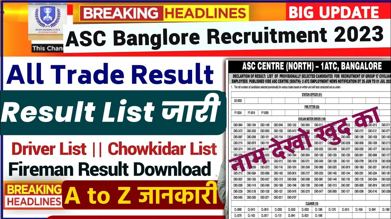 asc center driver result list2023,asc banglore final result list 2023,asc result list fireman,asc