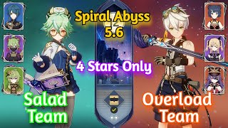 4 Stars Only! Salad Sucrose &amp; Overload Team | Spiral Abyss 5.6 | Genshin Impact