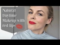 Natural daytime makeup with red lips