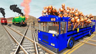 Cars vs Lava Color Crossing Rails  - Cars vs Rails and Train - BeamNG.Drive