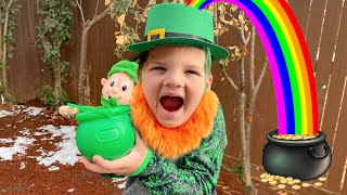 Caleb is a Leprechaun! Backyard scavenger hunt and Hide N Seek for POTS of GOLD!!