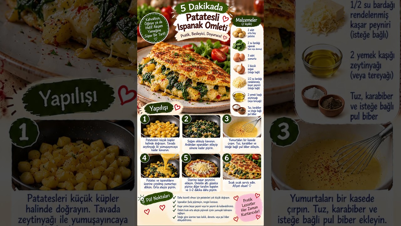 5 Dakikada Patatesli Ispanak Omleti 🥚🥬 Hem Pratik Hem Doyurucu! 5 Dakikada Patatesli Ispanak Omleti 🥚🥬 Hem Pratik Hem Doyurucu!