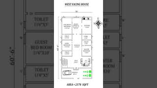 36 x 60 ground floor design | 2d 3bhk home plan | 2178 sqft home design | west facing house