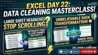 Excel Day 22: Data Cleaning, Flash Fill & Remove Duplicates in Large Sheets | in Hindi