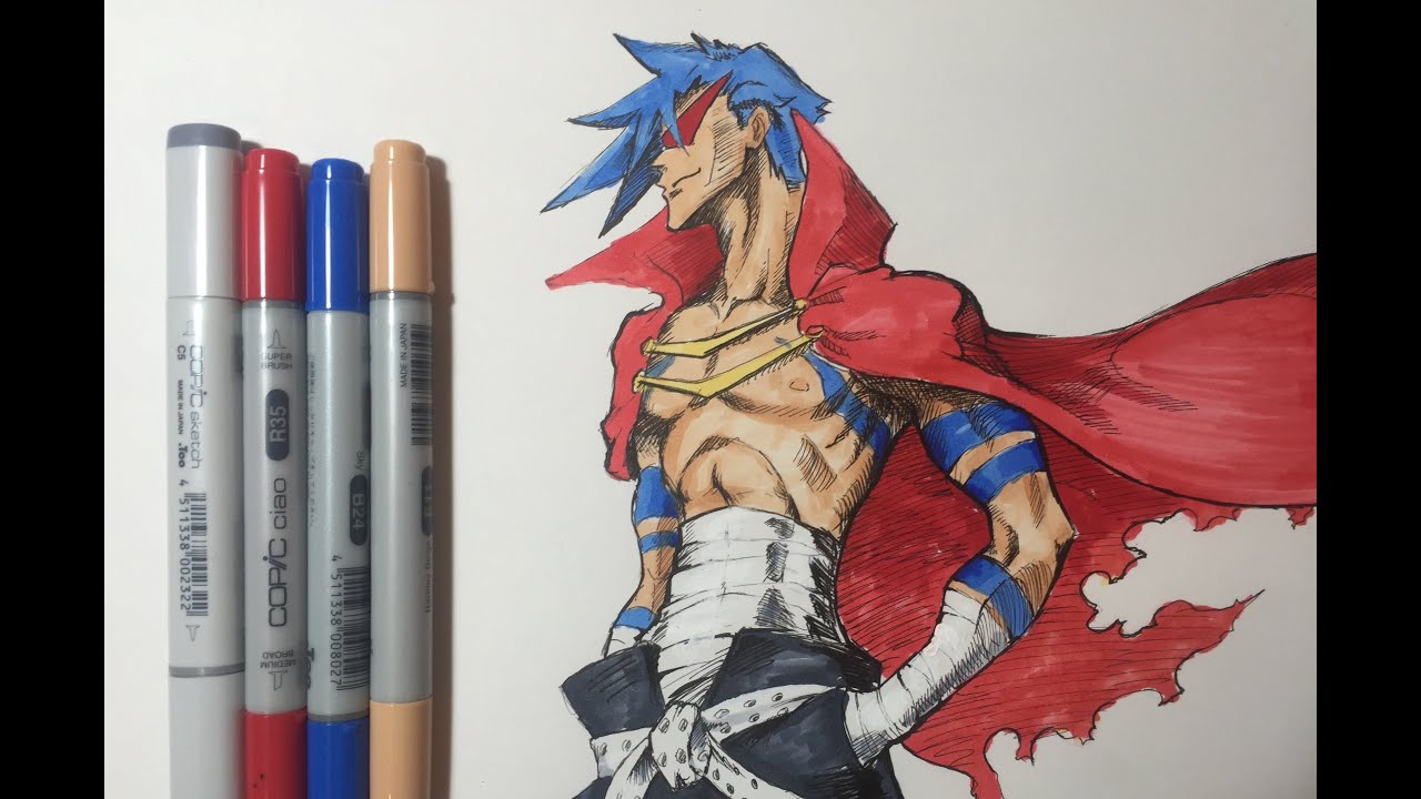 Kamina from Gurren Lagann Copic speed draw - YouTube