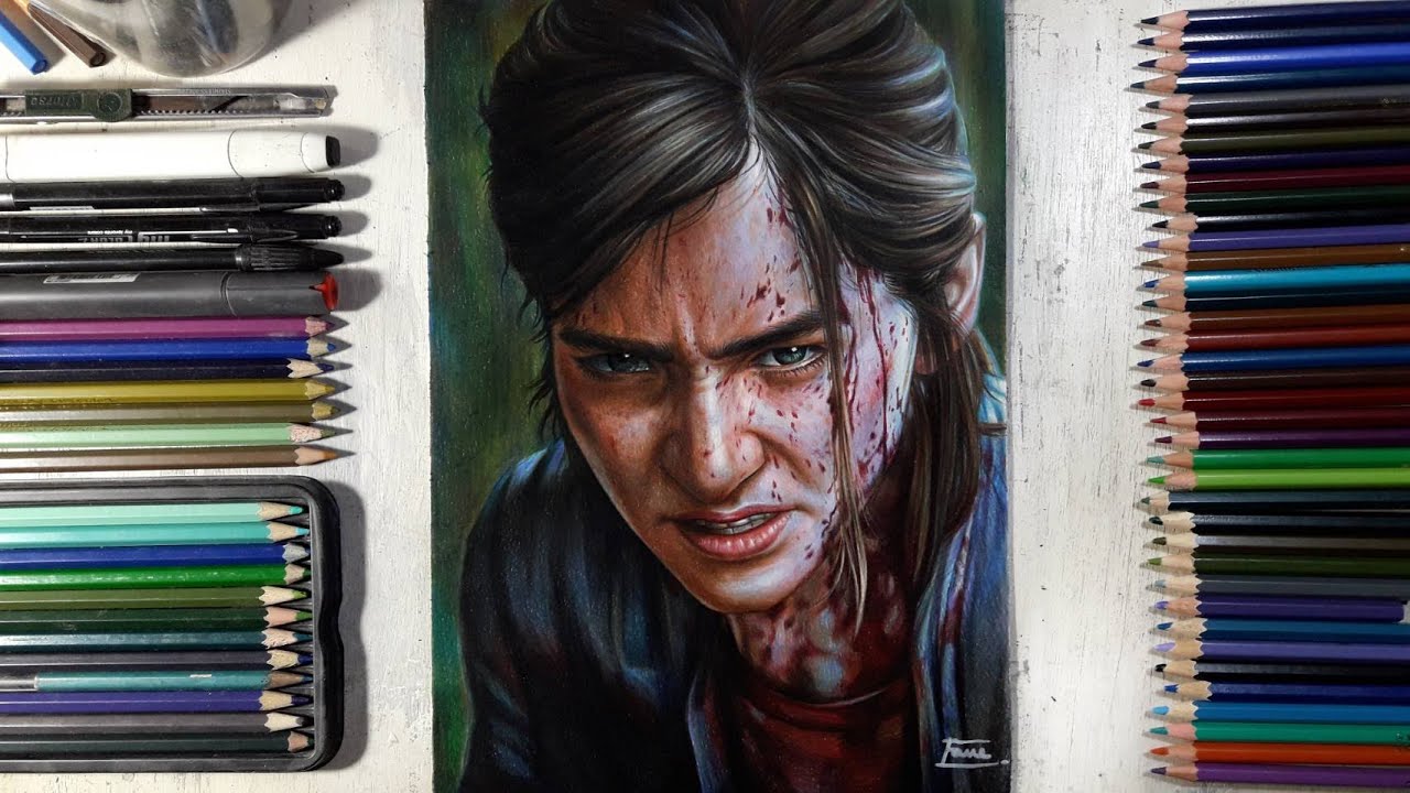 A painting of ellie from the last of us part 2, in the style of a