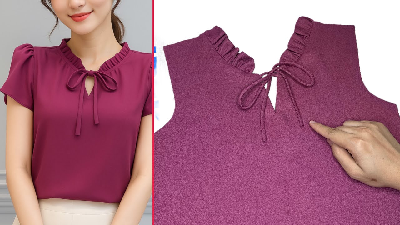 How to Sew a Ruffle Neckline with Bow | Easy Blouse DIY Sewing Tips