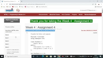 NPTEL | PROGRAMMING IN MODERN C++ | WEEK4:ASSIGNMENT 1,2,3 | QUESTION-ANSWER | ISMART SANJIT | IIT