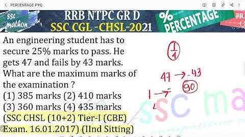 An engineering student has to secure 25% marks to pass. Hegets 47 and fails by 43 marks