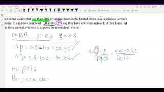 Lesson 15-1 Hypothesis z test for proportion Left tailed test