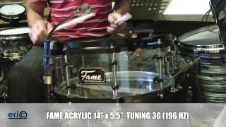 Fame 14 x 5,5 acrylic snare drum tuning range
