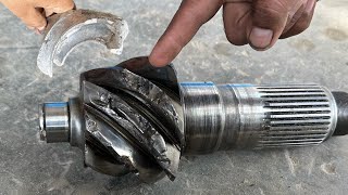 Broken Pinion Tooth Treatment || Ingenious Mechanic Repaired scrub Pinion and Come Back to Life it..