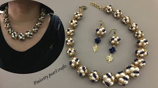 How to make beaded bead necklace/Spiral beaded bead tutorial/Beaded bead hanging earrings making.