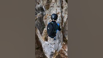 Walking on a sharp ridge of a fixed rope route - 360 camera 4K live action