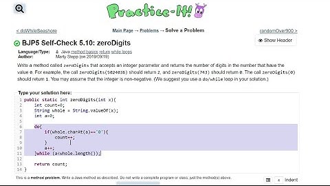 Java Practice It | 5.10 zeroDigits | do/ while, for loop equivalent, String.valueOf(), method return