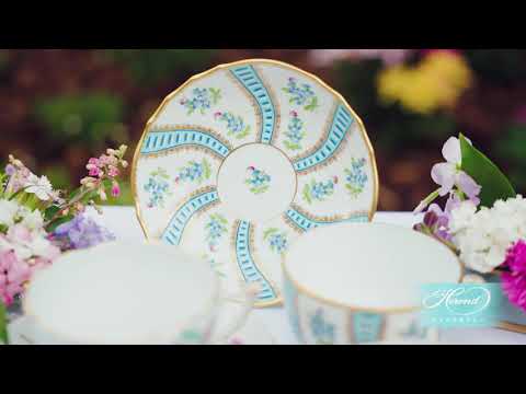 Herend Tea cups Blue Forgot Me Not and Sevres Roses