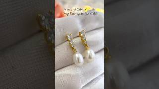 Pearl and Cubic Zirconia Drop Earrings in 14K Gold #jewellery #earrings #pearlearings #diamond