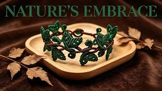 Nature's Embrace: Intricate Leaf-Patterned Macramé Bracelet – Handwoven Greenery Jewelry
