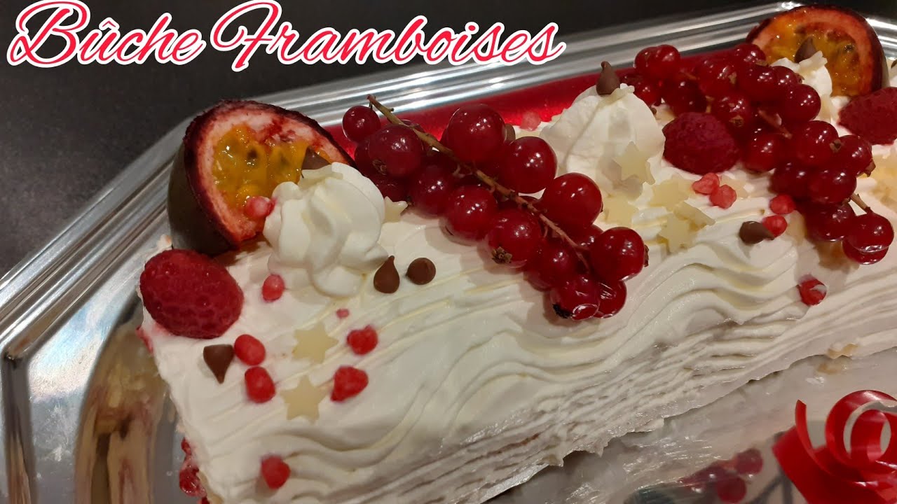 ❄BÛCHE FRAMBOISE❄ FACILE ET SANS MOULE🎄raspberry log/لفة التوت