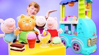 Hamur oyunları! Nicole, Peppa Pig ve arkadaşları için dondurma yapıyor! Play doh oyunu!