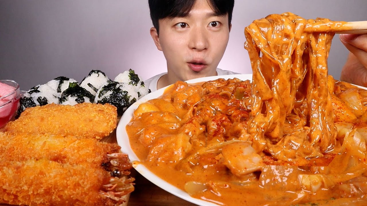 먹고싶었던 두찜,,, 로제찜닭 납작당면 새우튀김 모짜렐라치즈치킨 주먹밥 먹방! ASMR MUKBANG ROSE JJIMDAK FRIED SHIMPS RICE EATING SHOW