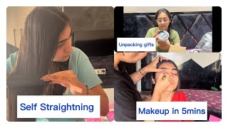 How to do ur own hair straightening | did mahek’s makeup using only fingers🫰| birthday vlog