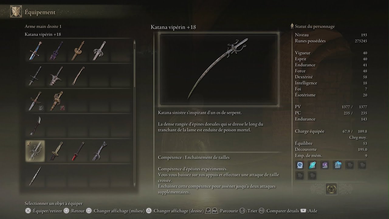 Elden Ring, TEST le Katana Vipérin & Conseils. Arme Poison