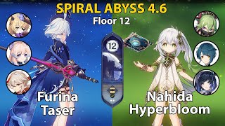 Spiral Abyss Floor 12 (4.6) Furina Taser and Nahida Hyperbloom + BUILD | Genshin Impact