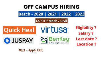 Quick Heal Off Campus Hiring | Bentley System | Mega Drive Virtusa |Juspay | Batch - 2021/2022/2023