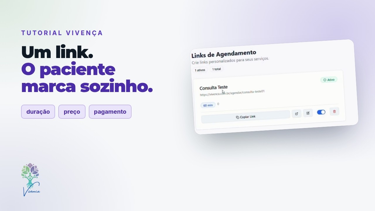 Tutorial em vídeo: Seu link de agendamento: o paciente marca sozinho