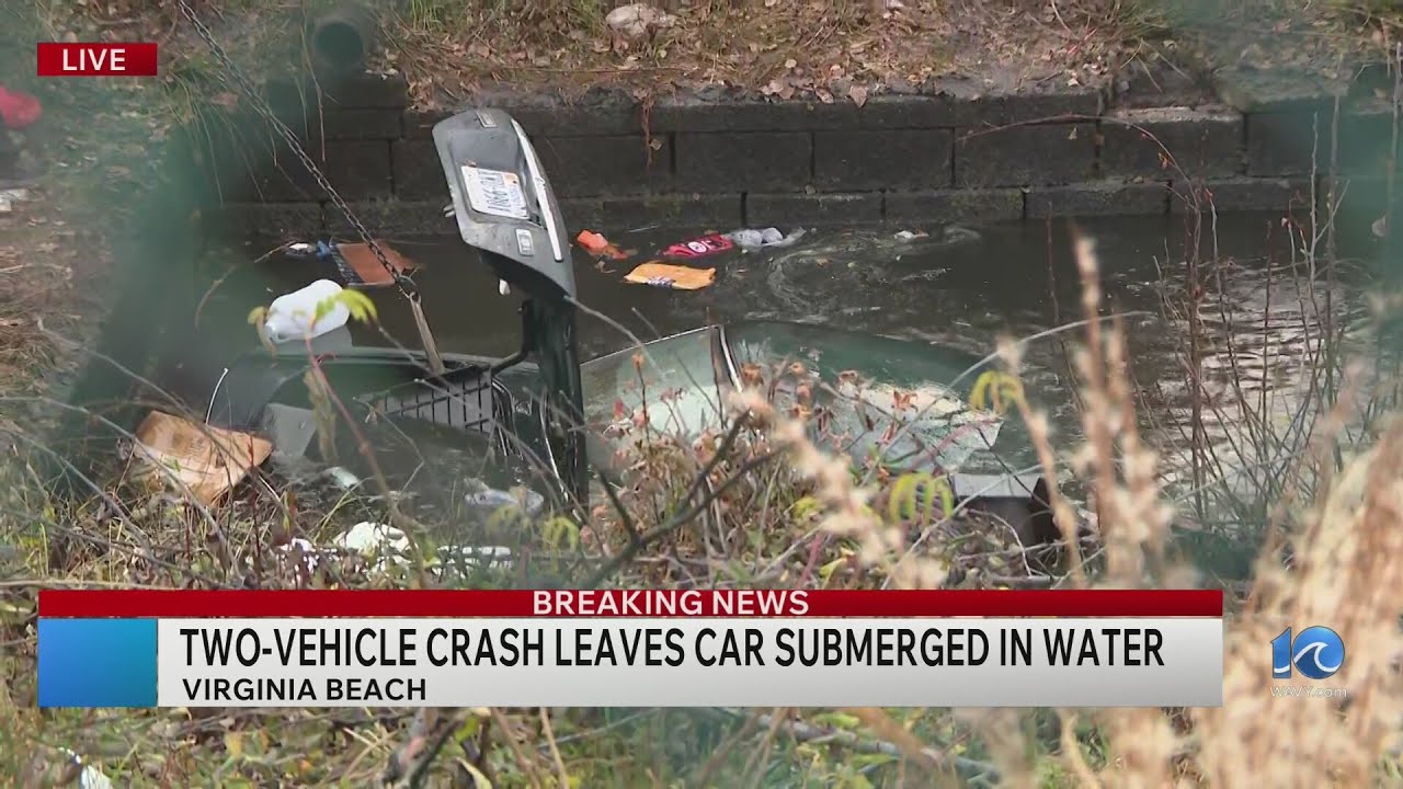 Car submerged in water following accident in Virginia Beach - YouTube