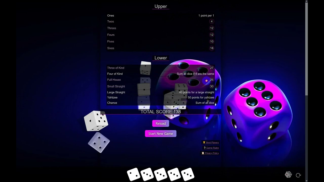 Yahtzee  Play it online