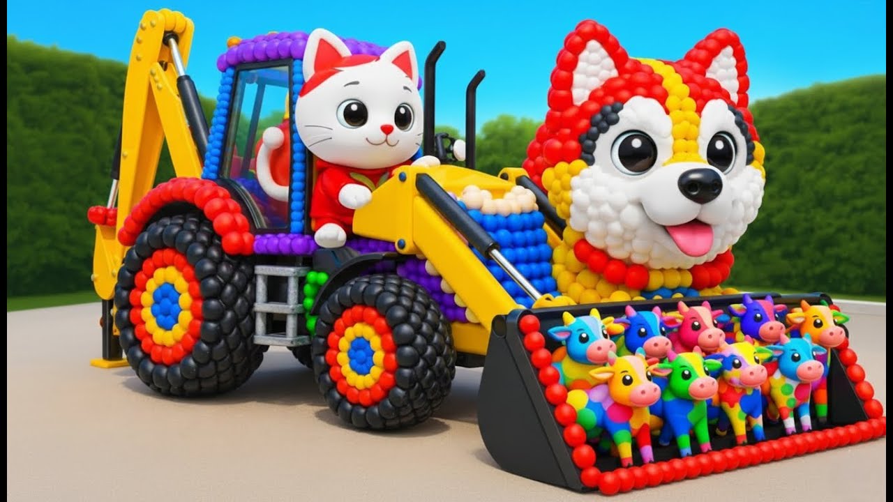 Monkey Nana and JCB Tractor Excavator to Harvest Oranges and Catch a Sneaky Thief on the Farm!