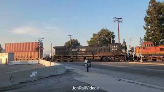 7/17/23 Pre: EB BNSF S stack with NS 4456 trailing passes double crossings, Los Nietos/SFS