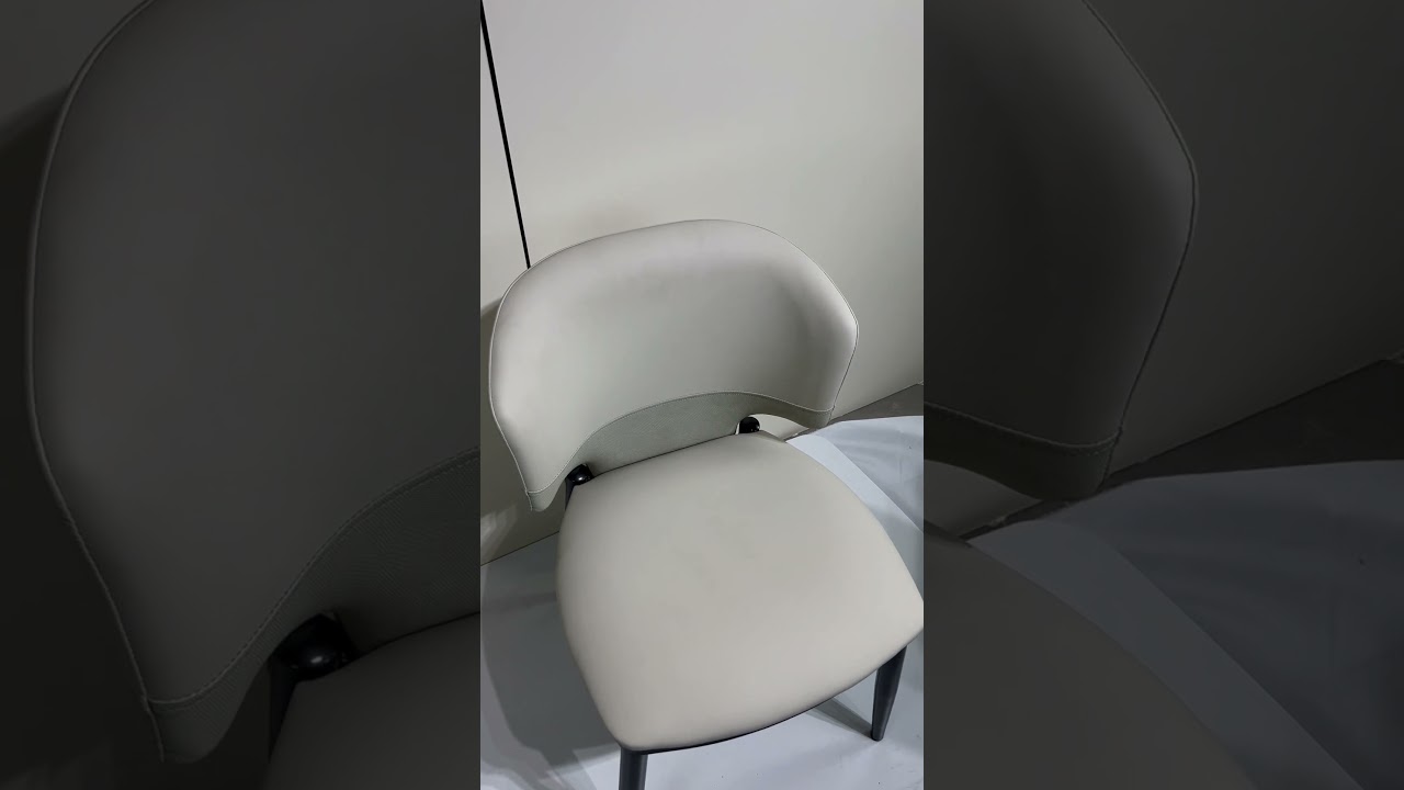 Silla de comedor Zenith Horizon bicolor: piel vegana color alabastro y tejido texturizado gris paloma con patas cónicas esculpidas | FOH Furniture Reproductor de YouTube