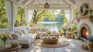 Cozy Spring Ambience in Lakeside Porch 🌿 Easter Ambience, Relaxing Piano Music and Fireplace screenshot 3