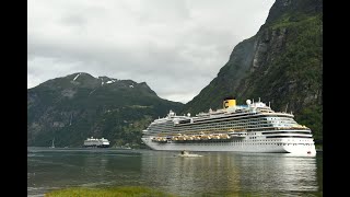 Costa Diadema Arrives At GEIRANGER | Geiranger Fjord - Timelapse | 4K