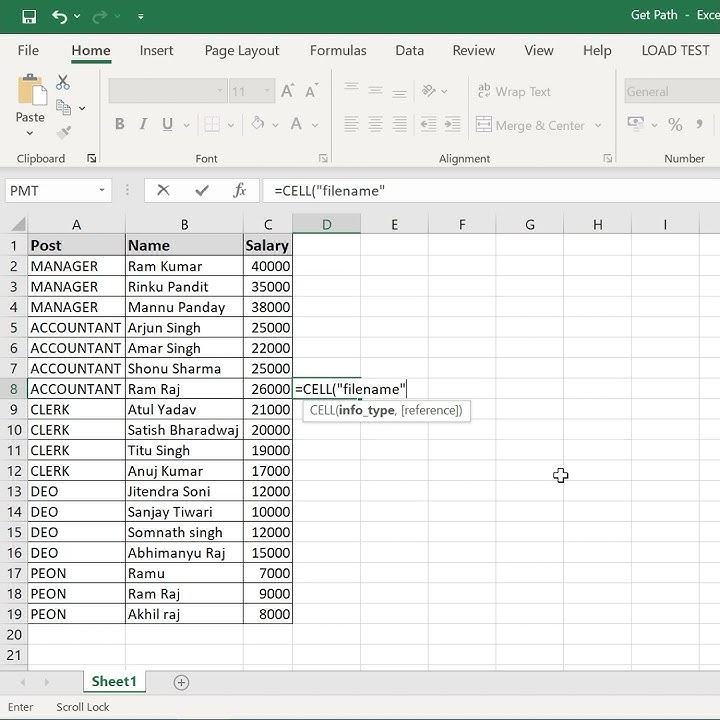 How to get file path in excel excel file ka path kaise jane formula