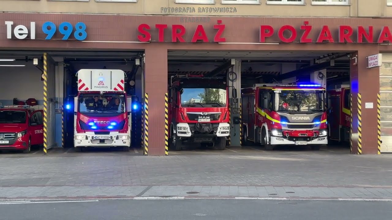 [RZADKI SKŁAD] Alarmowy wyjazd 303-51, 303-25 z JRG 3 W-wa oraz 300-90 KM PSP Warszawa do zdarzenia