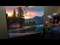 Landscape Oil Painting &quot;Lakeside Heaven&quot; - Cabin at Sunrise