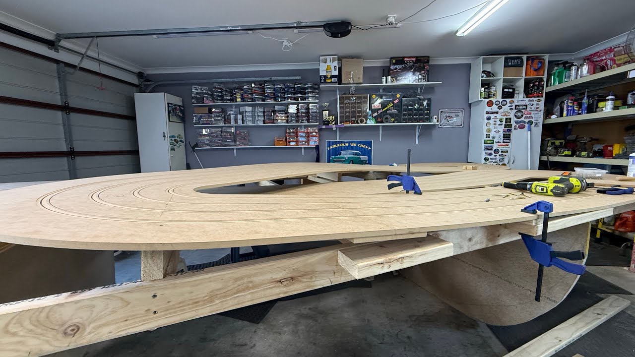 Wood routed slot car track build, UC Raceway V2 part 3 final assembly ...